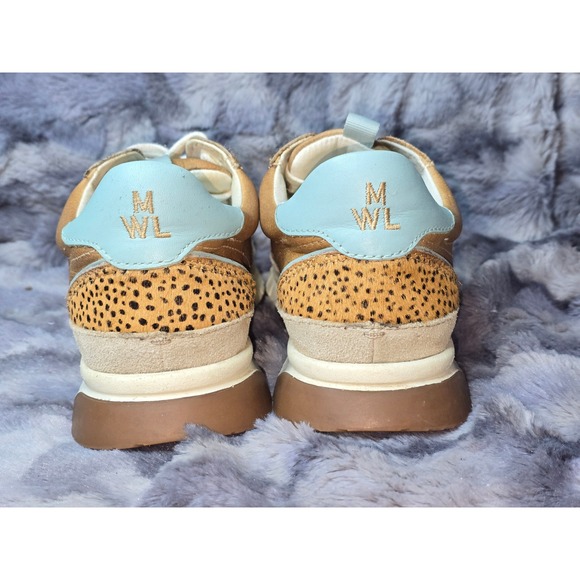 EUC Madewell Kickoff Trainer Sneakers Leopard Print Calf Hair Light Blue Sz 6.5 - Picture 3 of 7
